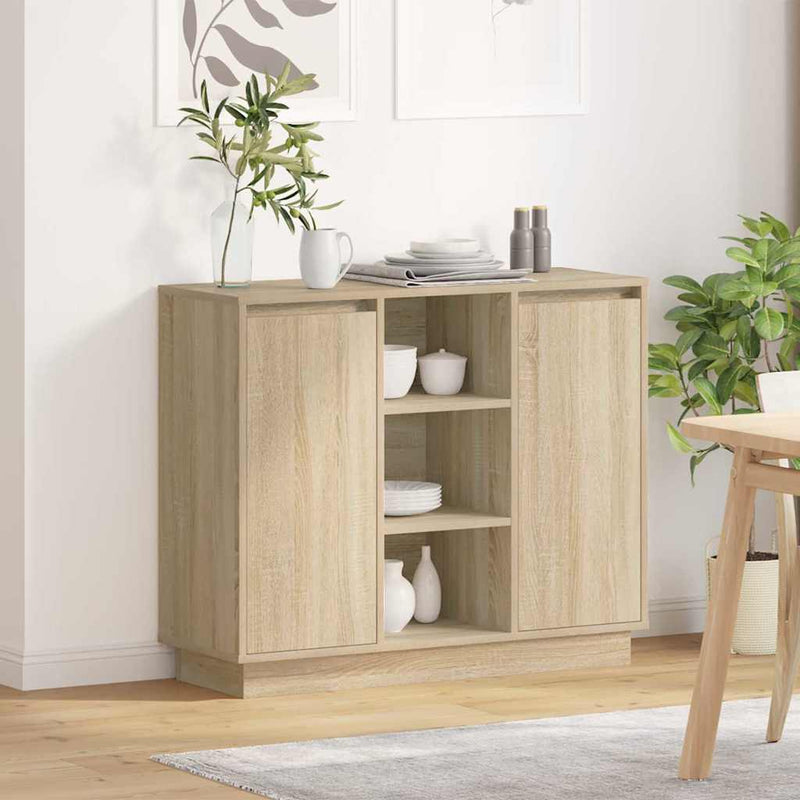 vidaXL Oldalszekrény polcokkal Sonoma tölgy 90 x 32 x 75 cm Faanyag