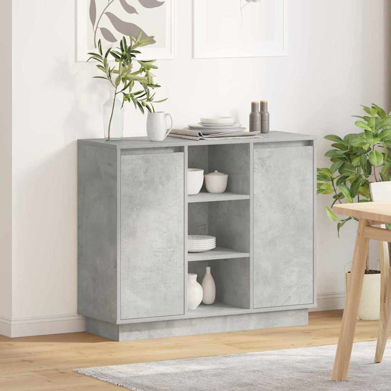 vidaXL Oldalszekrény polcokkal Beton Szürke 90 x 32 x 75 cm Faanyag