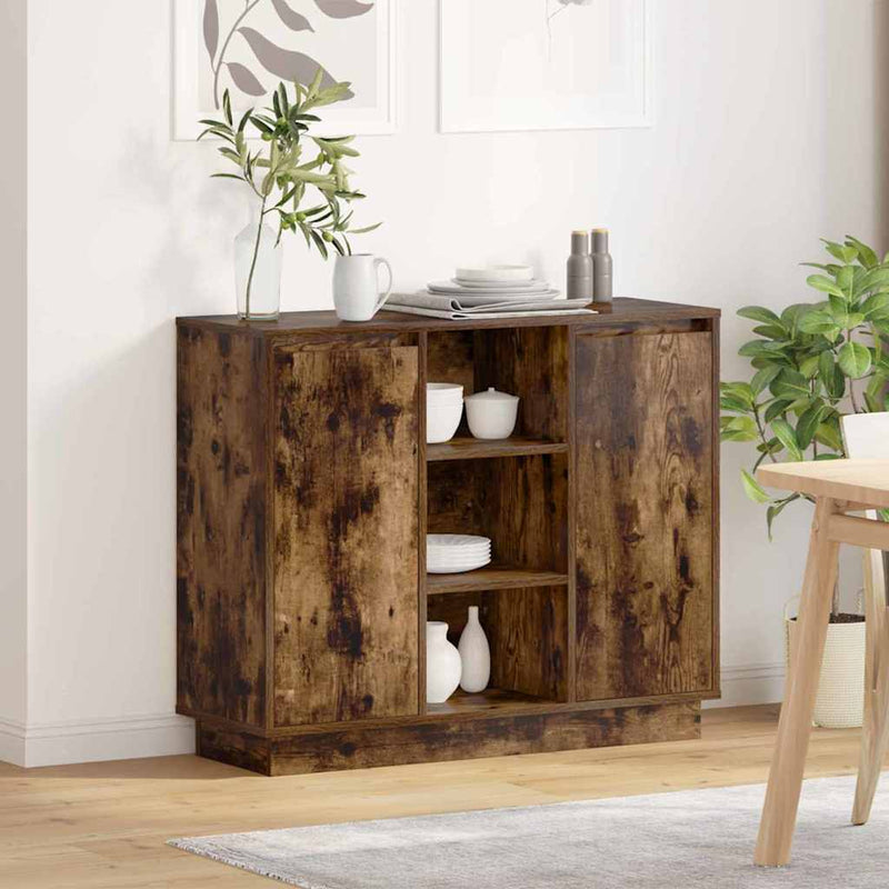 vidaXL Oldalszekrény polcokkal Füstölt tölgy 90 x 32 x 75 cm Faanyag