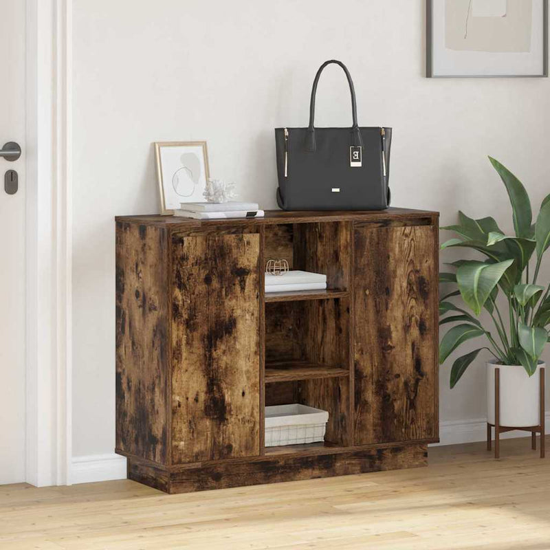 vidaXL Oldalszekrény polcokkal Füstölt tölgy 90 x 32 x 75 cm Faanyag