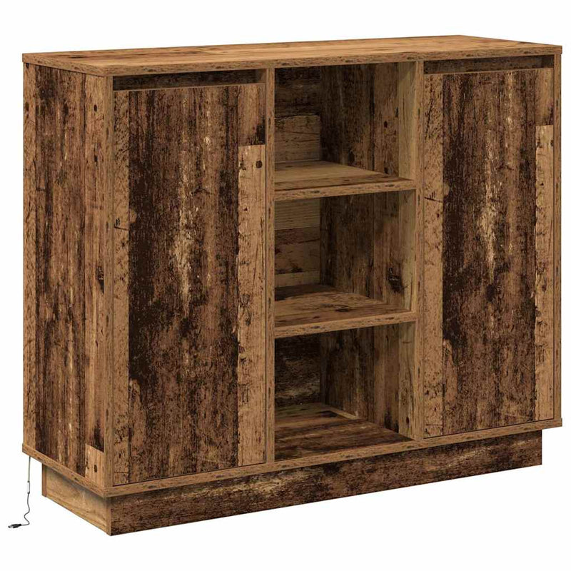 vidaXL Oldalszekrény LED -es lámpákkal Öreg fa 90 x 32 x 75 cm Faanyag