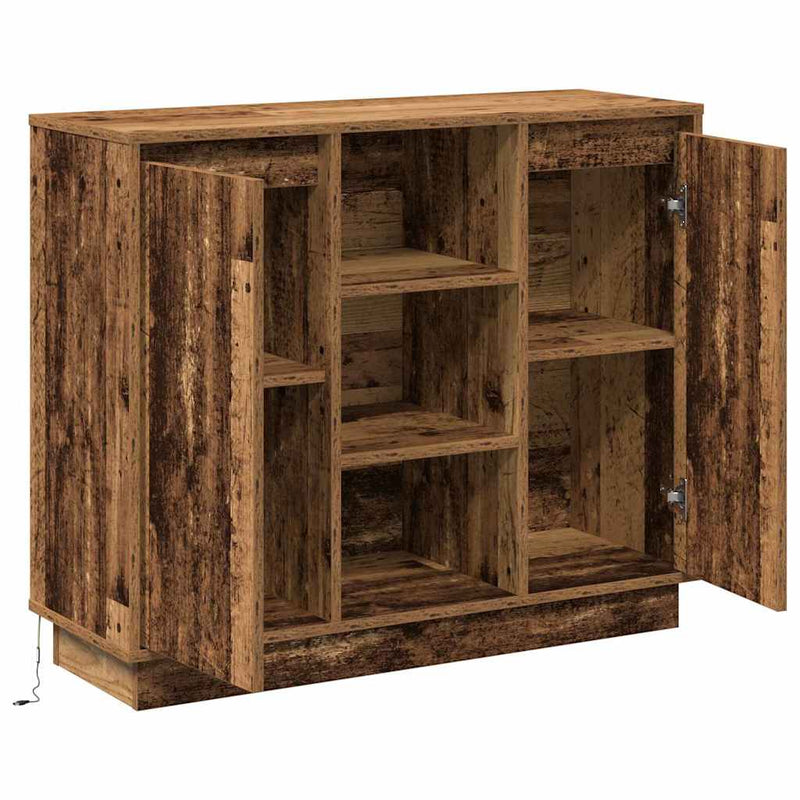 vidaXL Oldalszekrény LED -es lámpákkal Öreg fa 90 x 32 x 75 cm Faanyag