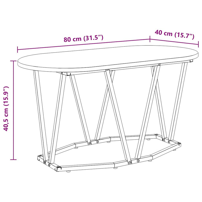 vidaXL Dohányzóasztal Fekete tölgy 80 x 40 x 40.5 cm Mérnöki fa és fém