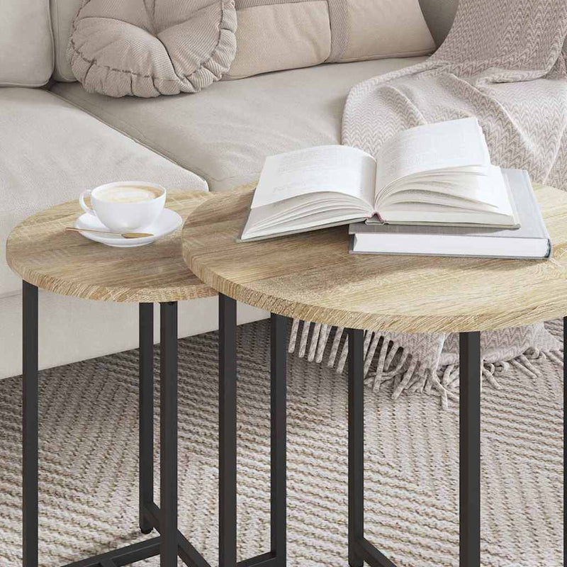 vidaXL Kisasztal készlet 2 pcs Sonoma tölgy és Fekete 50 x 50 x 50 cm