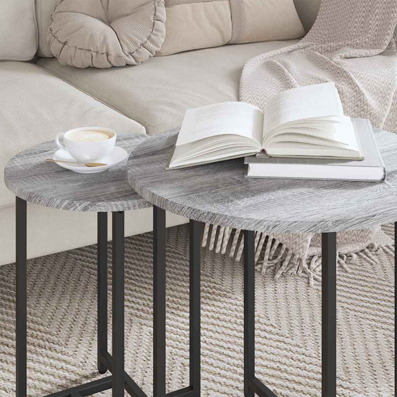 vidaXL Kisasztal készlet 2 pcs Szürke sonoma és Fekete 50 x 50 x 50 cm