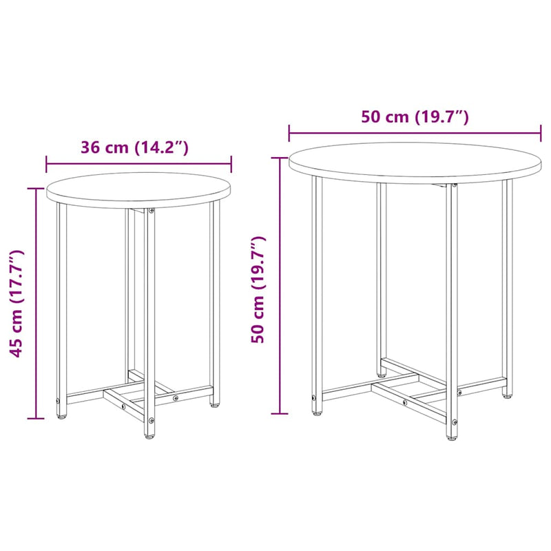 vidaXL Kisasztal készlet 2 pcs Szürke sonoma és Fekete 50 x 50 x 50 cm