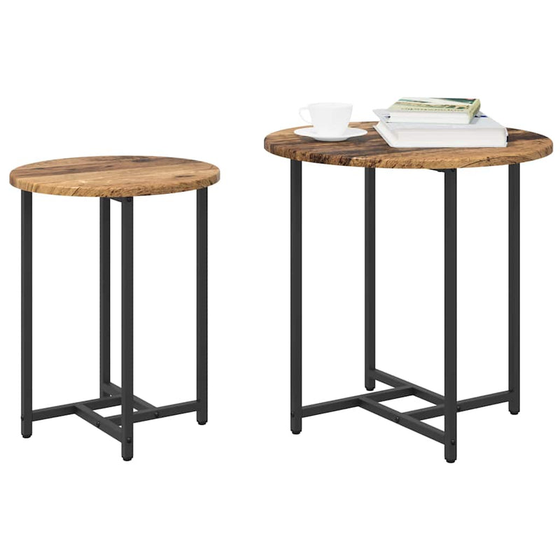 vidaXL Kisasztal készlet 2 pcs Régi fa és fekete 50 x 50 x 50 cm