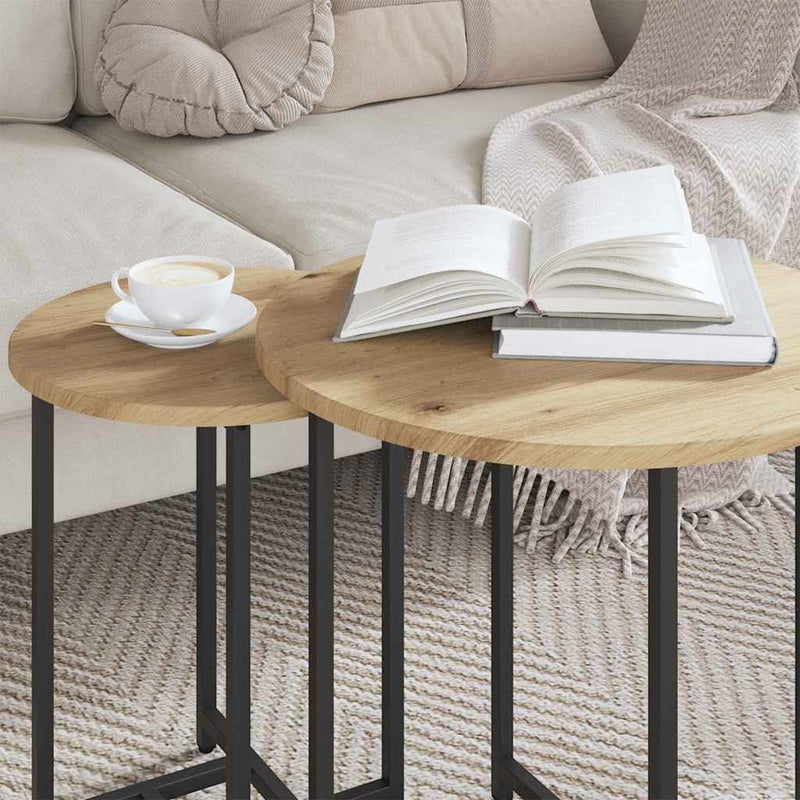 vidaXL Kisasztal készlet 2 pcs Artisan tölgy és fekete 50 x 50 x 50 cm