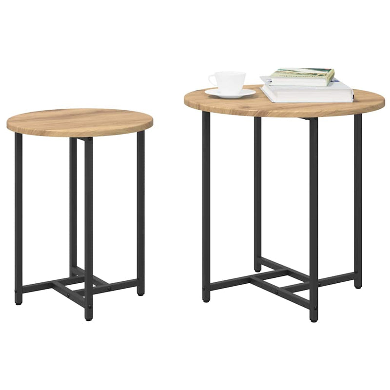 vidaXL Kisasztal készlet 2 pcs Artisan tölgy és fekete 50 x 50 x 50 cm