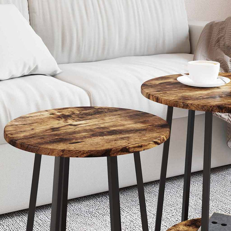 vidaXL Kisasztal készlet polcokkal 2 pcs Füstölt Tölgy és Fekete