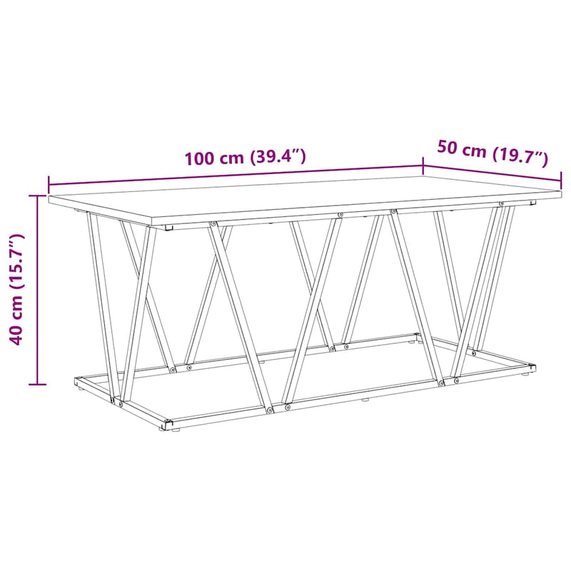 vidaXL Dohányzóasztal Musta tammi 100 x 50 x 40 cm Mérnöki fa és fém