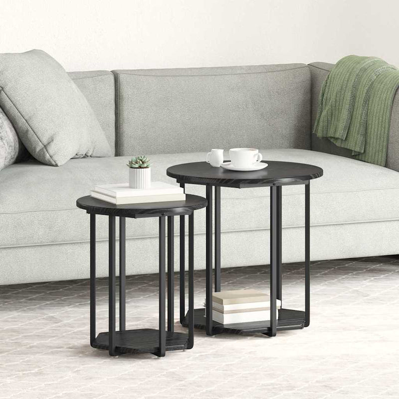 vidaXL Kisasztal készlet polcokkal 2 pcs Musta tammi 50 x 50 x 50.5 cm