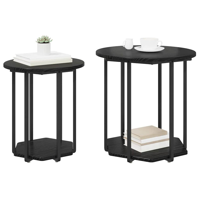 vidaXL Kisasztal készlet polcokkal 2 pcs Musta tammi 50 x 50 x 50.5 cm