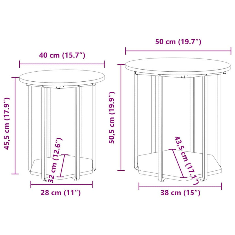 vidaXL Kisasztal készlet polcokkal 2 pcs Musta tammi 50 x 50 x 50.5 cm