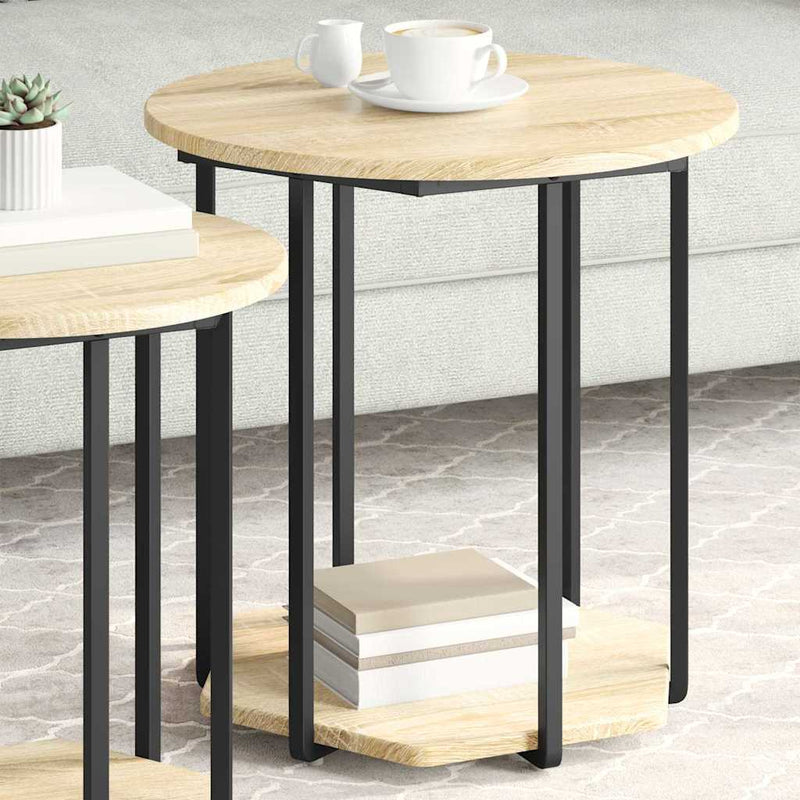 vidaXL Kisasztal készlet polcokkal 2 pcs Sonoma tölgy és Fekete