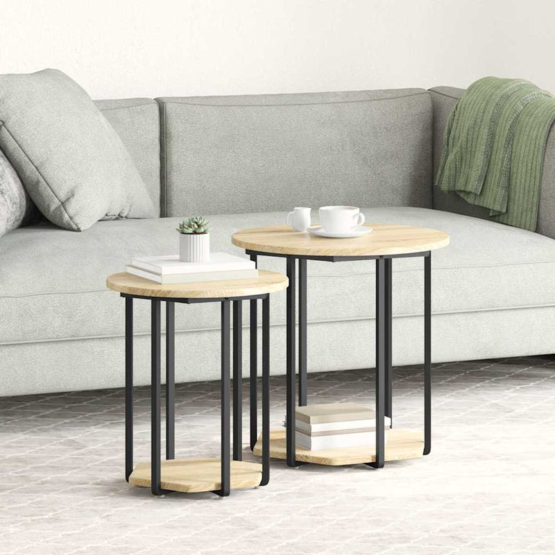 vidaXL Kisasztal készlet polcokkal 2 pcs Sonoma tölgy és Fekete