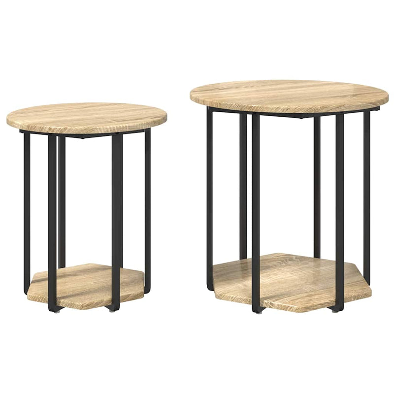 vidaXL Kisasztal készlet polcokkal 2 pcs Sonoma tölgy és Fekete