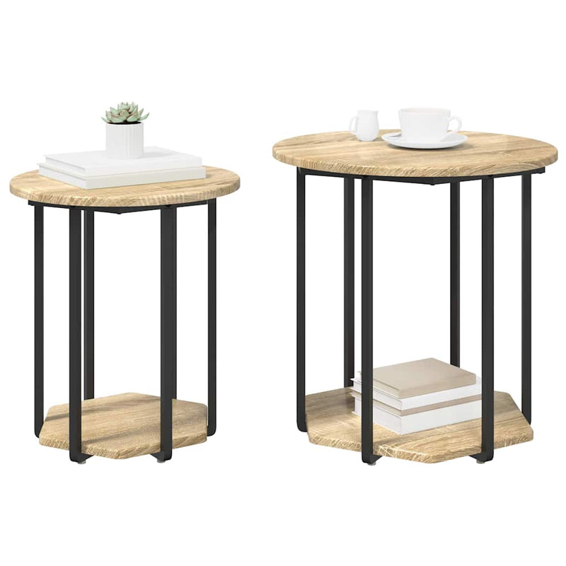 vidaXL Kisasztal készlet polcokkal 2 pcs Sonoma tölgy és Fekete