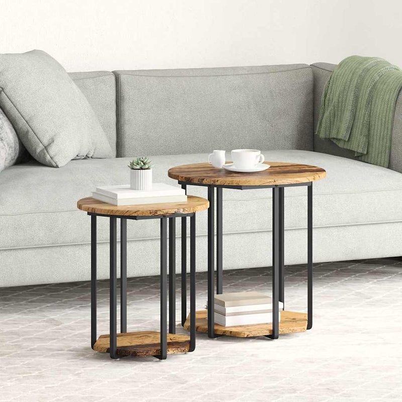 vidaXL Kisasztal készlet 2 pcs Régi fa és fekete 50 x 50 x 50.5 cm