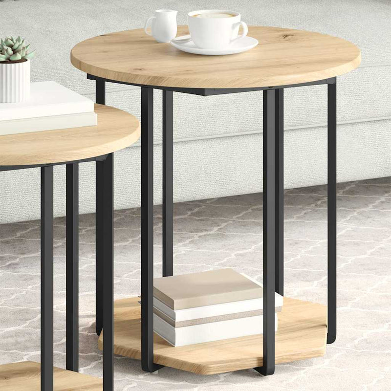 vidaXL Kisasztal készlet polcokkal 2 pcs Artisan tölgy és fekete