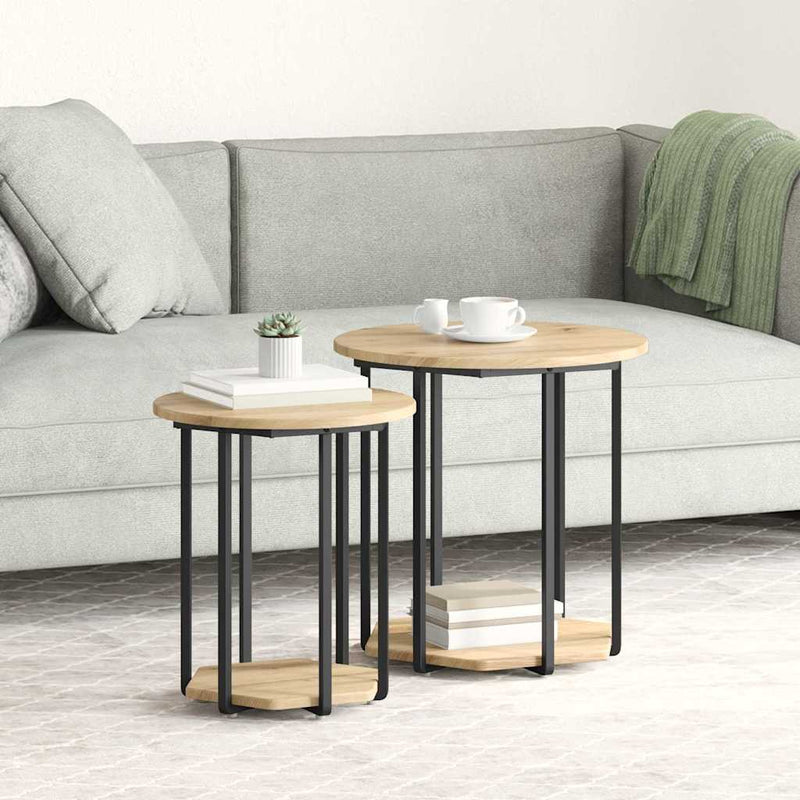 vidaXL Kisasztal készlet polcokkal 2 pcs Artisan tölgy és fekete