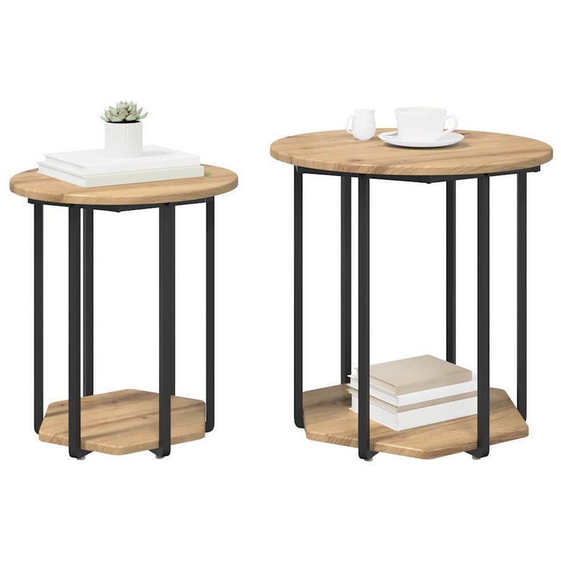 vidaXL Kisasztal készlet polcokkal 2 pcs Artisan tölgy és fekete