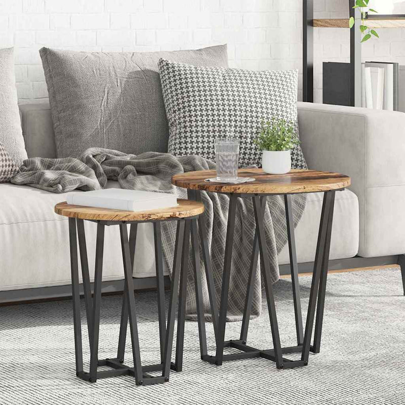vidaXL Kisasztal készlet 2 pcs Régi fa és fekete 50 x 50 x 50.5 cm
