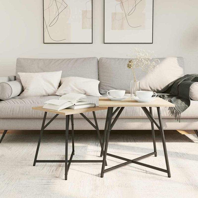 vidaXL Kisasztal készlet 2 pcs Sonoma tölgy és Fekete 50 x 50 x 50 cm