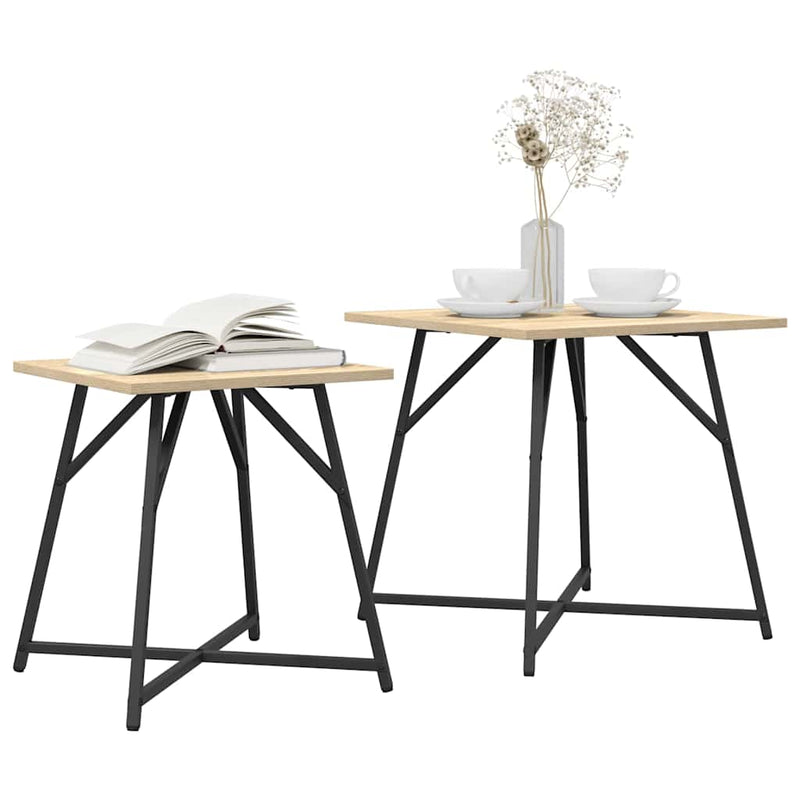 vidaXL Kisasztal készlet 2 pcs Sonoma tölgy és Fekete 50 x 50 x 50 cm