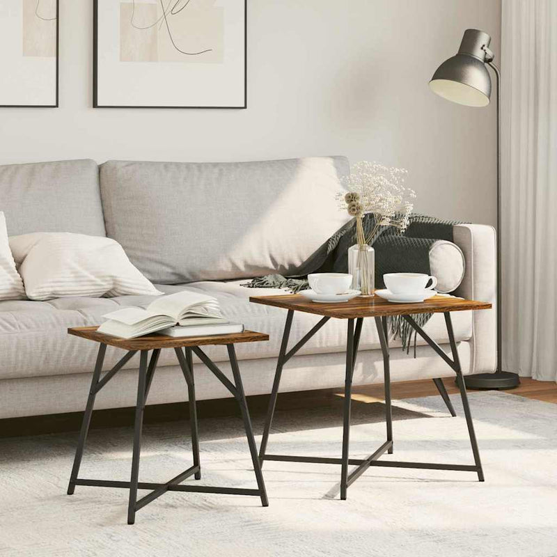 vidaXL Kisasztal készlet 2 pcs Füstölt tölgy és Fekete 50 x 50 x 50 cm