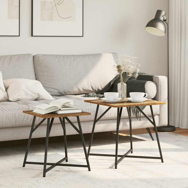 vidaXL Kisasztal készlet 2 pcs Régi fa és fekete 50 x 50 x 50 cm