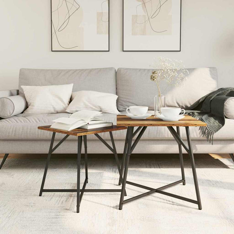 vidaXL Kisasztal készlet 2 pcs Régi fa és fekete 50 x 50 x 50 cm