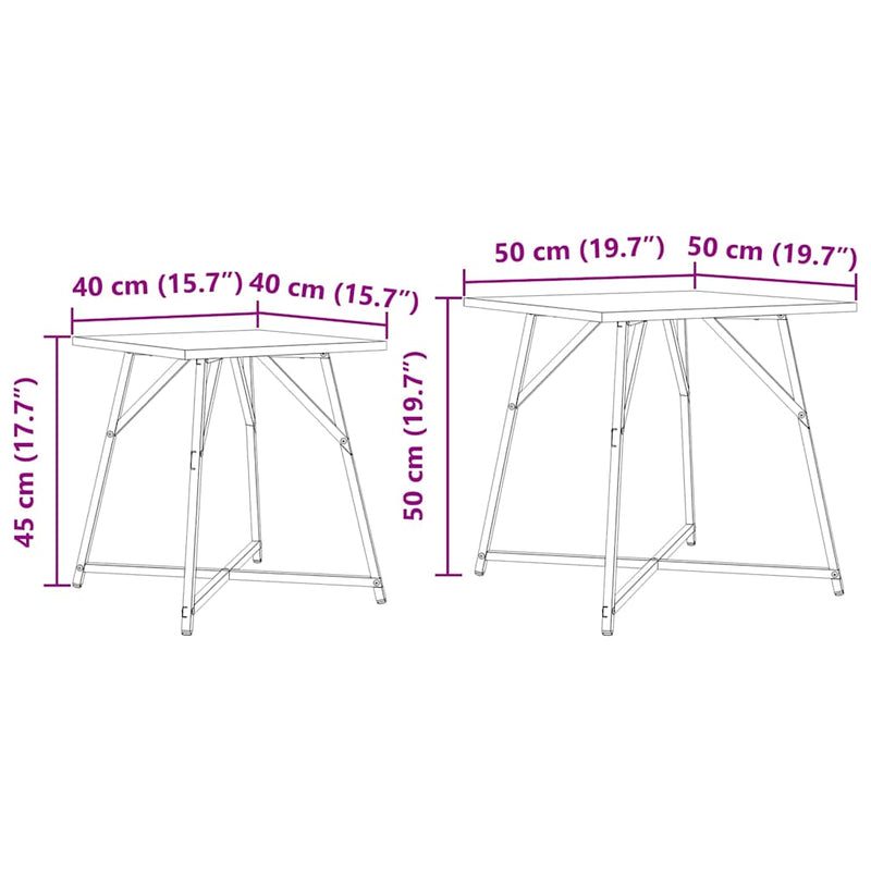 vidaXL Kisasztal készlet 2 pcs Artisan tölgy és fekete 50 x 50 x 50 cm