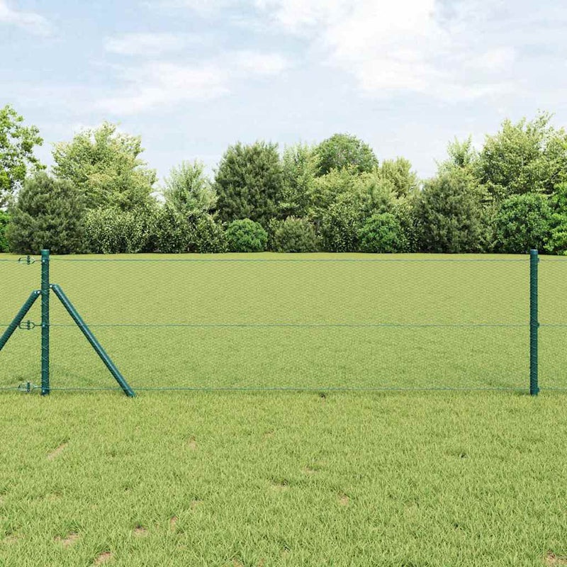 vidaXL Kerítés oszlopokkal Zöld 0,6 x 10 m PVC-bevonatos acél