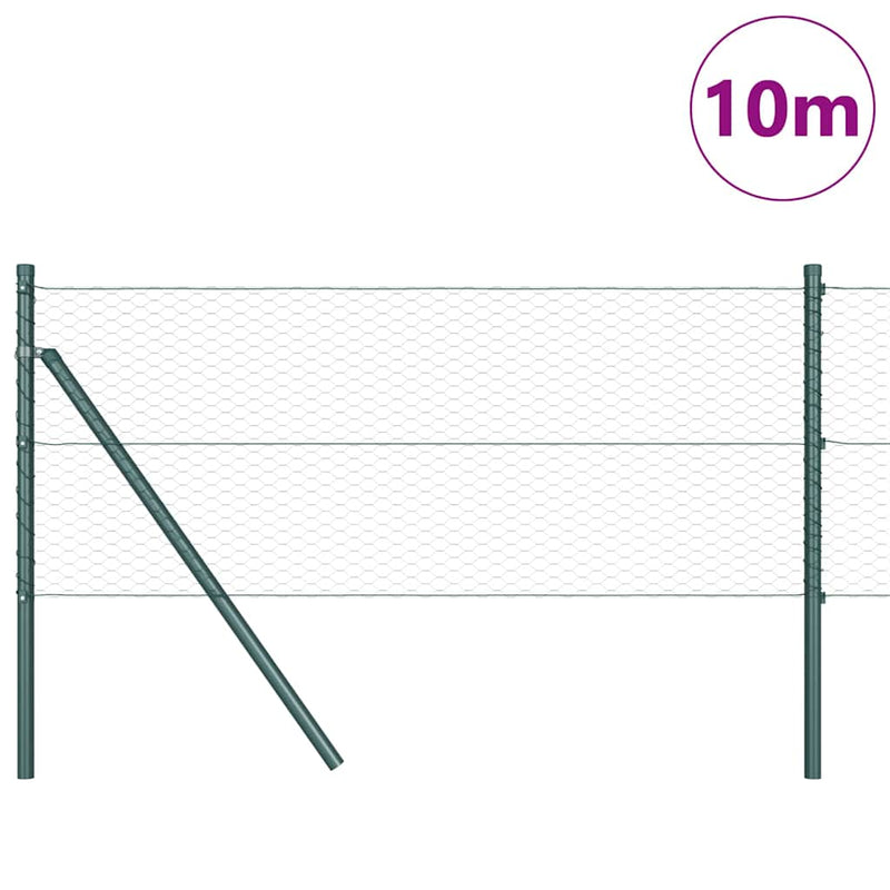 vidaXL Kerítés oszlopokkal Zöld 0,6 x 10 m PVC-bevonatos acél