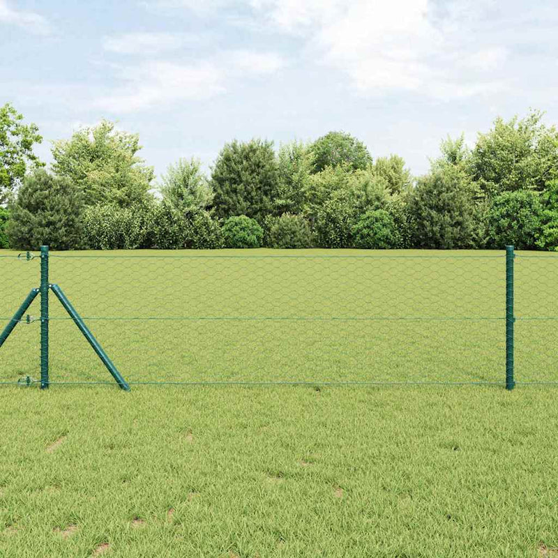 vidaXL Kerítés oszlopokkal Zöld 0,6 x 10 m PVC-bevonatos acél