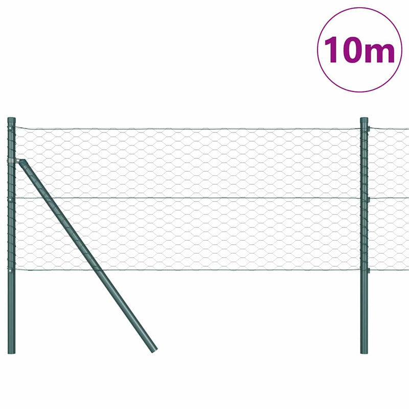 vidaXL Kerítés oszlopokkal Zöld 0,6 x 10 m PVC-bevonatos acél