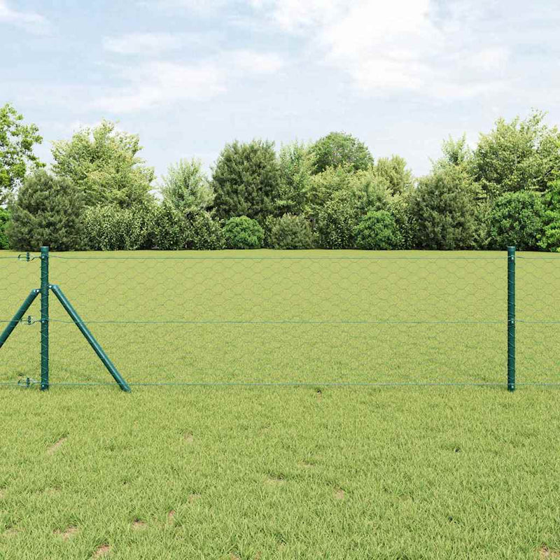 vidaXL Kerítés oszlopokkal Zöld 0,6 x 10 m PVC-bevonatos acél