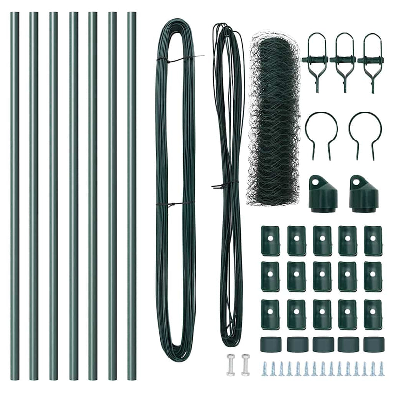 vidaXL Kerítés oszlopokkal Zöld 0,6 x 10 m PVC-bevonatos acél