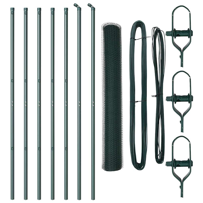 vidaXL Kerítés oszlopokkal Zöld 1 x 10 m PVC-bevonatos acél