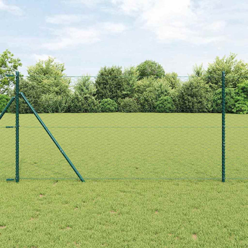 vidaXL Kerítés oszlopokkal Zöld 1 x 10 m PVC-bevonatos acél