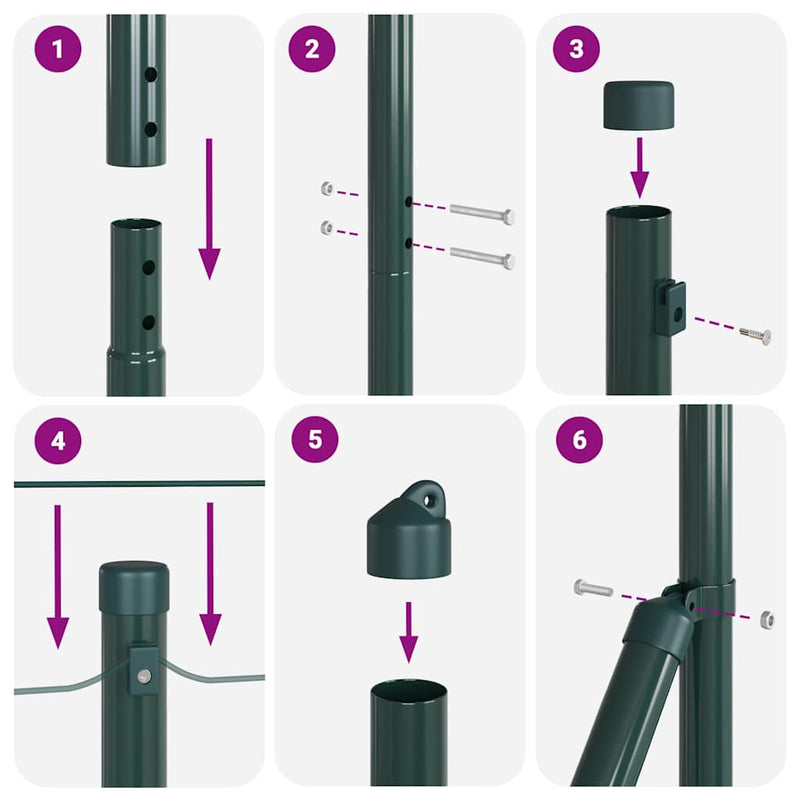 vidaXL Kerítés oszlopokkal Zöld 1 x 10 m PVC-bevonatos acél