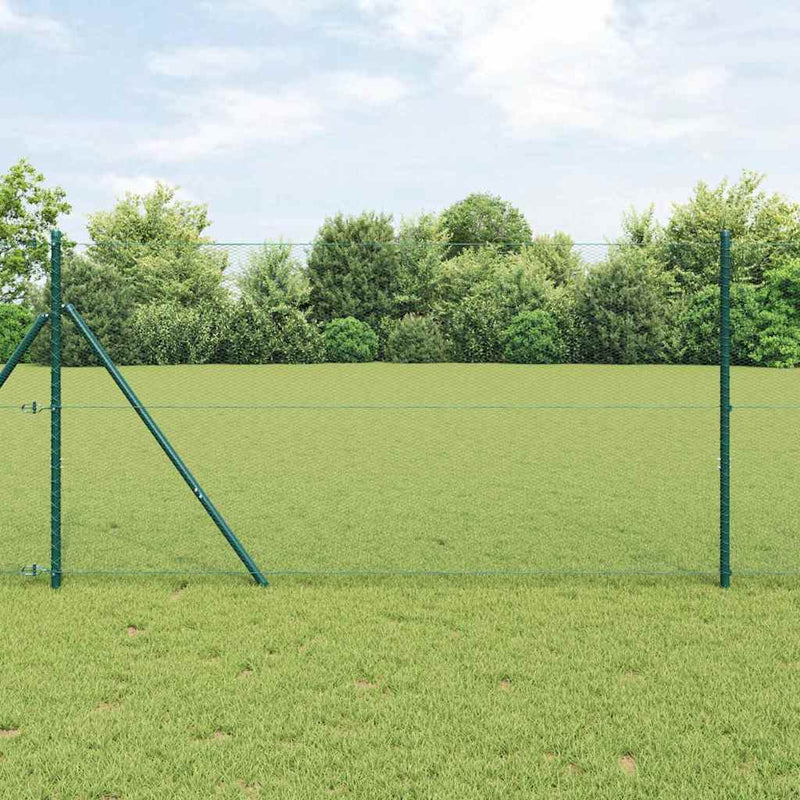 vidaXL Kerítés oszlopokkal Zöld 1.2 x 10 m PVC-bevonatos acél