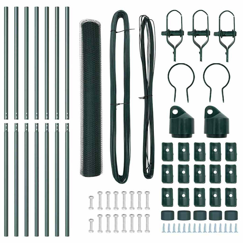 vidaXL Kerítés oszlopokkal Zöld 1.2 x 10 m PVC-bevonatos acél