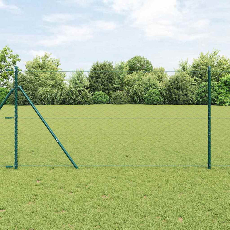 vidaXL Kerítés oszlopokkal Zöld 1.2 x 10 m PVC-bevonatos acél