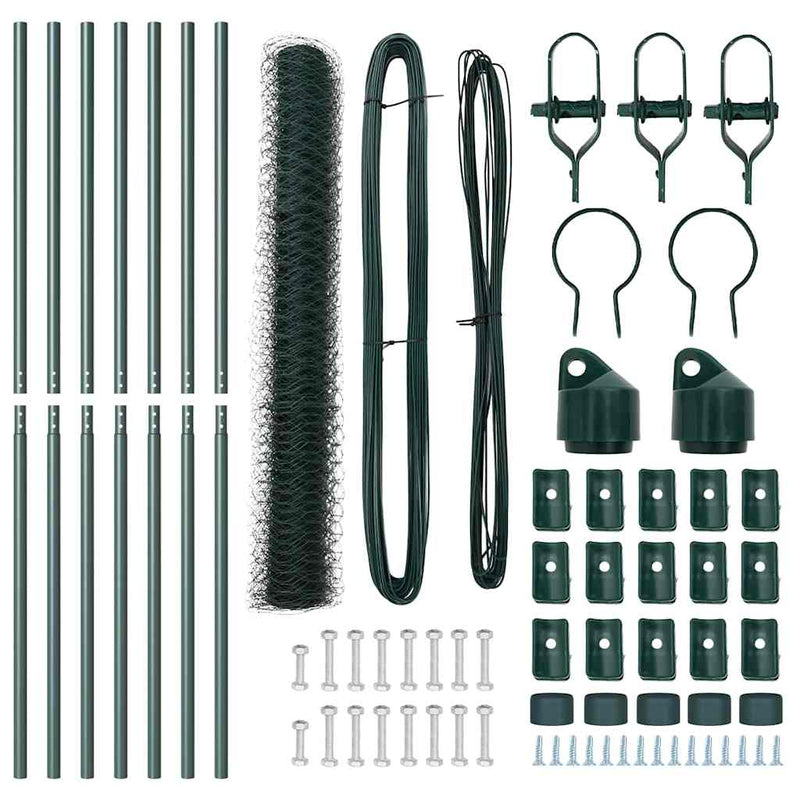 vidaXL Kerítés oszlopokkal Zöld 1.4 x 10 m PVC-bevonatos acél