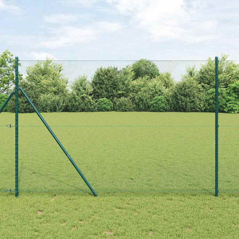 vidaXL Kerítés oszlopokkal Zöld 1.5 x 10 m PVC-bevonatos acél
