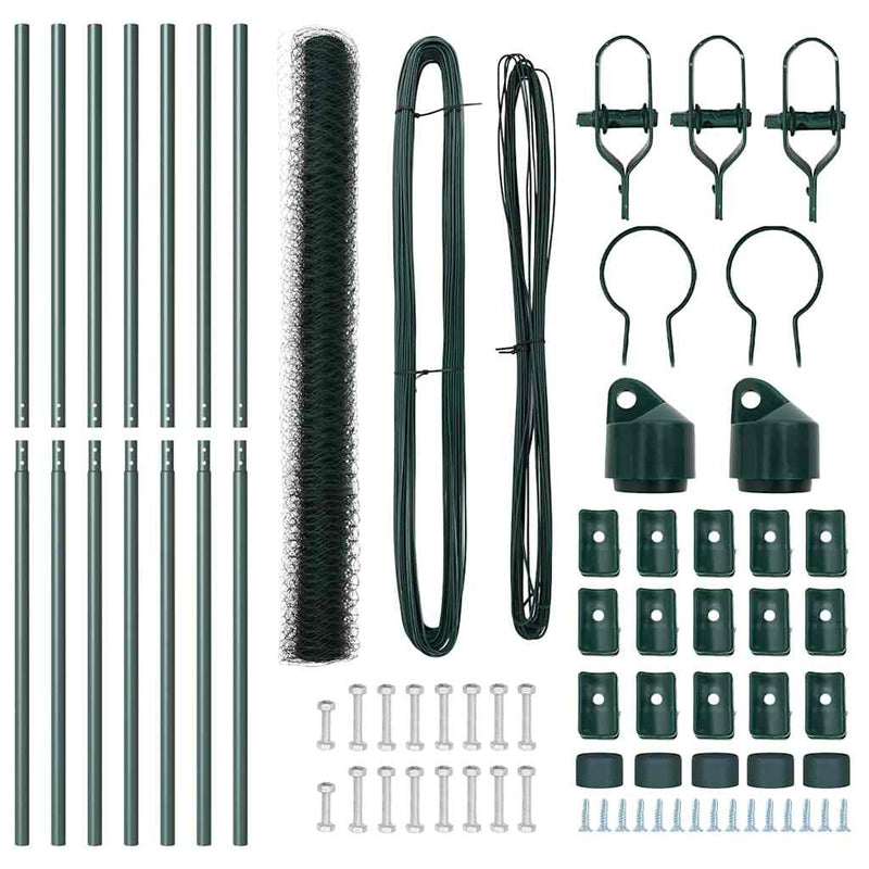 vidaXL Kerítés oszlopokkal Zöld 1.5 x 10 m PVC-bevonatos acél
