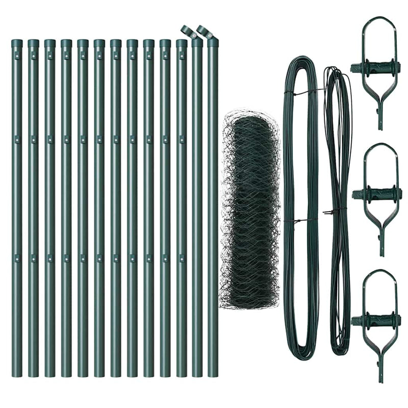 vidaXL Kerítés oszlopokkal Zöld 0,4 x 25 m PVC-bevonatos acél