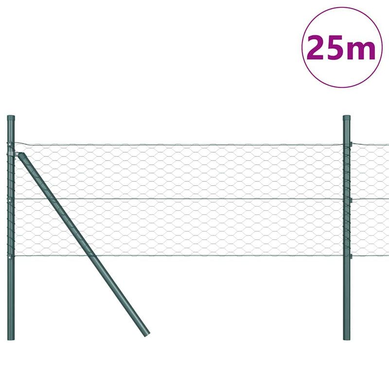 vidaXL Kerítés oszlopokkal Zöld 0,4 x 25 m PVC-bevonatos acél